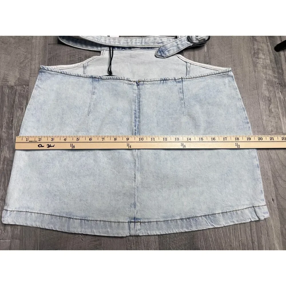 WeWoreWhat Denim Mini Skirt Women M Light Wash Belted Y2K Low Rise Bella Hadid
